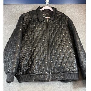 Vintage 90s Max Quilted Bomber Jacket Mens 4X Black Leather Studded Biker USA